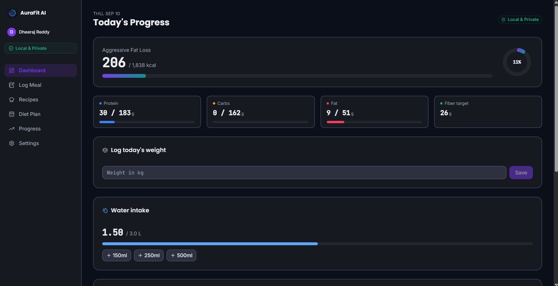AuraFit AI interface screenshot